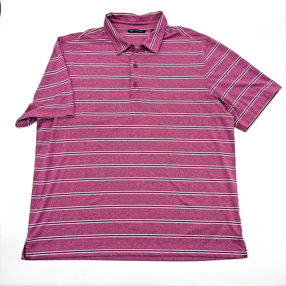 Cutter & Buck Men's Forge Polo Stripe Tailored Fit Pink White sz XL